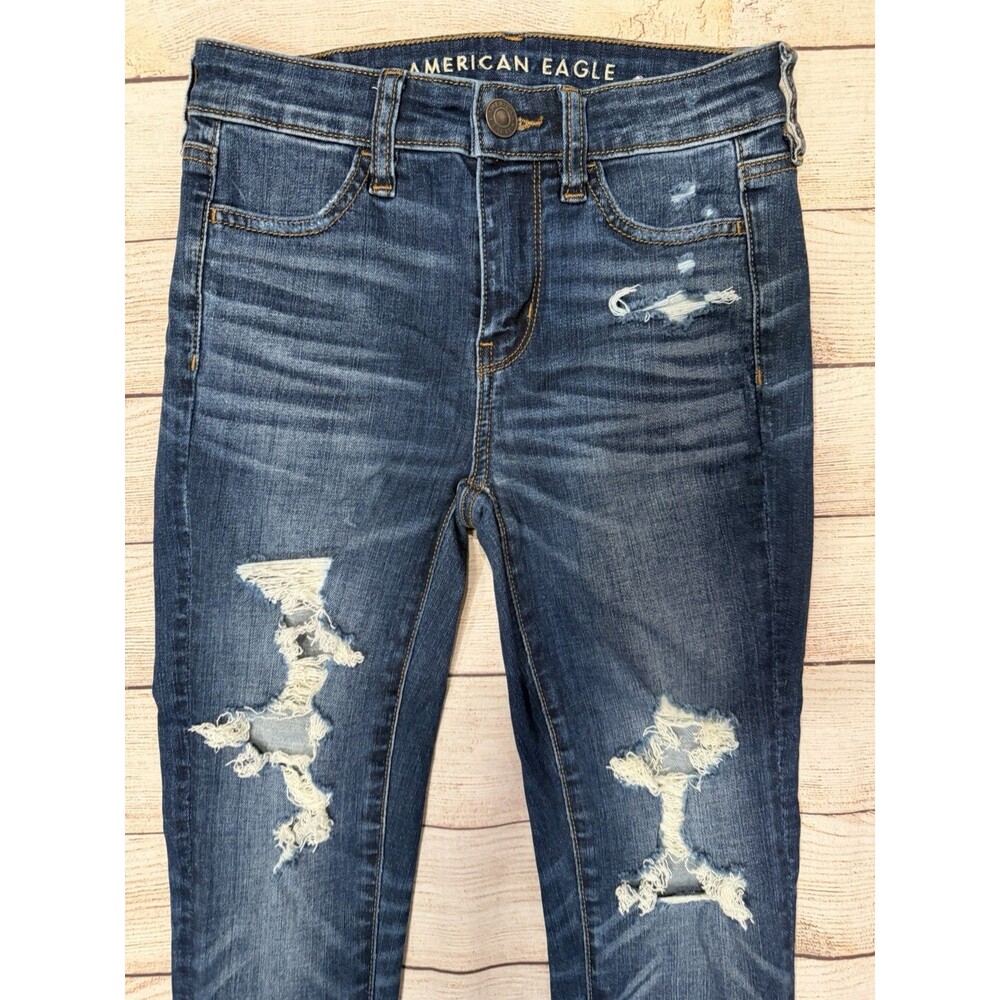 Women’s American Eagle Jeggings Next Level Stretch Distressed Size 0 Short Jeans - Picture 2 of 6